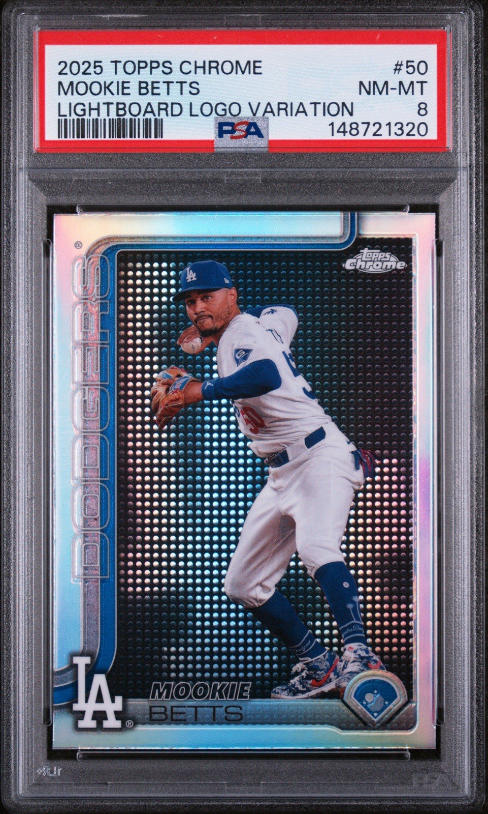 2025 Topps Chrome - Mookie Betts #50 Lightboard Logo Refractor PSA 8 view 1