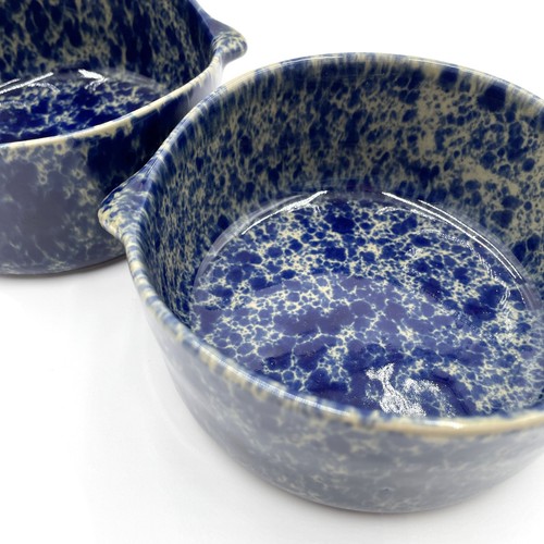VTG Bennington Pottery Blue Agate 1641 Lug Handle Soup Bowls Beautiful! Set of 2 - Picture 3 of 9
