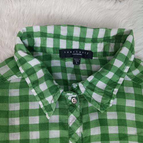 Sanctuary Damen grün Gingham Knopfleiste Pattentaschen Rollriegel Ärmel Top - Bild 2 von 8