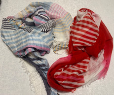2 Oversize SCARVES SHAWLS Cotton Linen Striped Lightweight Spring/Summer Fashion