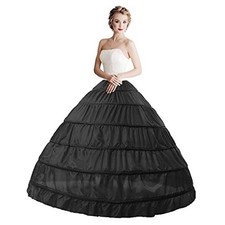 Women Petticoat Crinoline Underskirt Petticoat Skirt Full One Size 6 Hoop-black