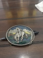 1981 Vintage Western Cowboy On Bucking Horse Belt Buckle 3 Inch Oval