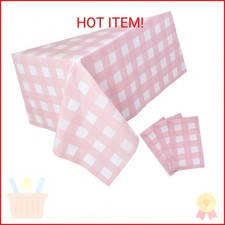 Kesfey 3 Packs Pink Gingham Tablecloth Pink and White Checkered Tablecloths 54 x