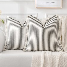 Pack of 2 Black Pillow Covers 26x26 Inch Striped Farmhouse Couch Throw Pillow...