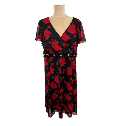 CHANGES By TOGETHER Women’s Sz 16 Midi Dress Romantic Red Black Floral Whimsical - Picture 4 of 16