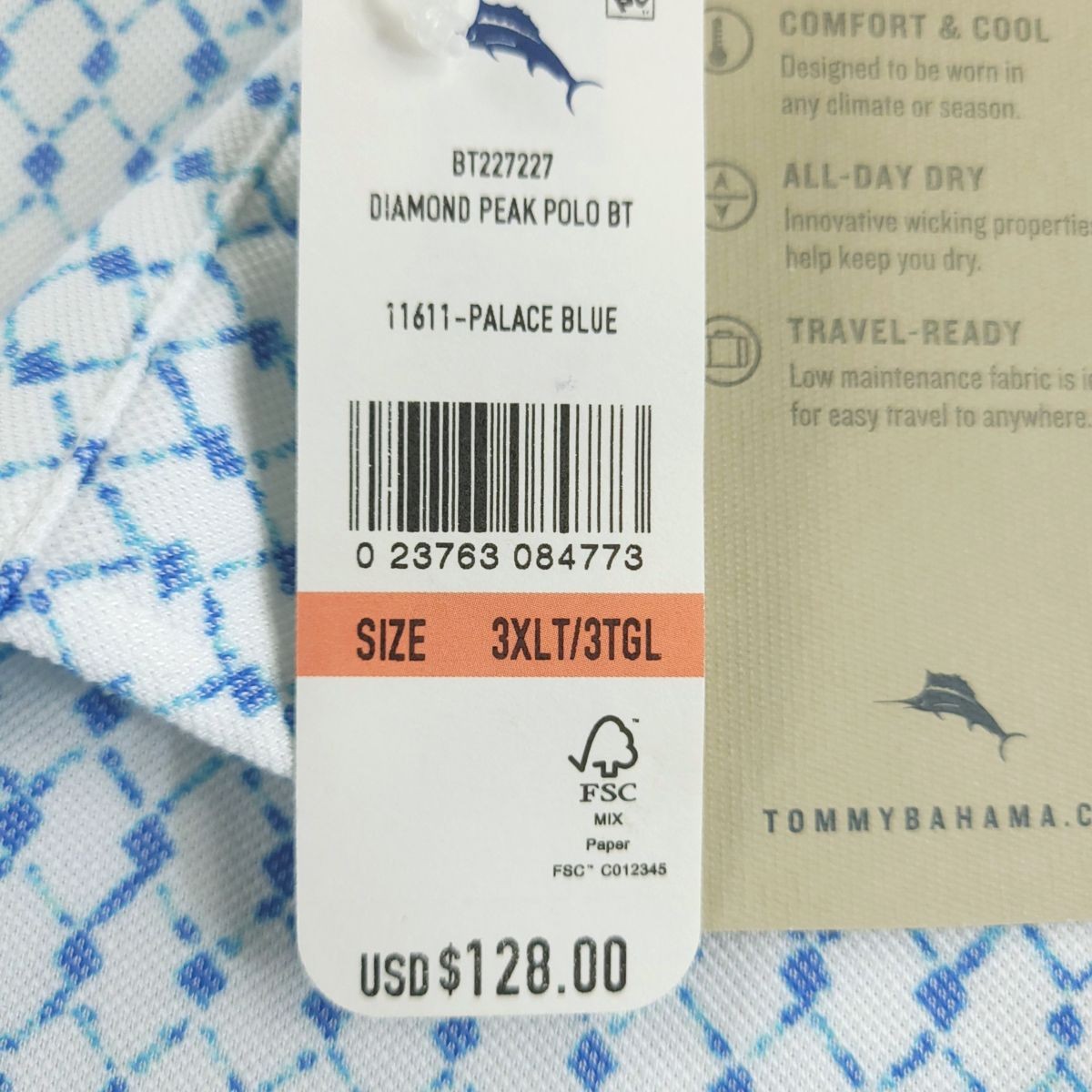 Tommy Bahama Polo Mens 3XL XXXL Tall Palace Blue Diamond Peak IslandZone Shirt thumbnail 6