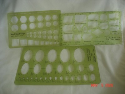 LOT 3 Vtg. GREEN DRAWING / DRAFTING TEMPLATES 2 BEROL RAPIDESIGN / 1 PICKETT