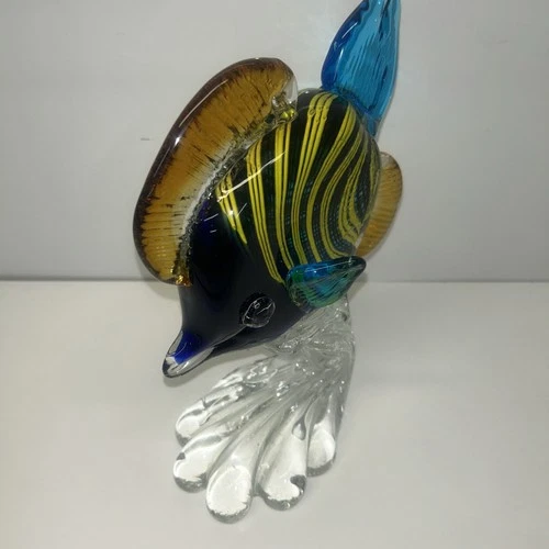 Vintage Murano Venetian Art Glass Pedestal Fish Figurine Sculpture Italy