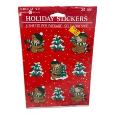 VTG American Greetings Holiday Stickers Bears Trees 4 Sheets Sealed