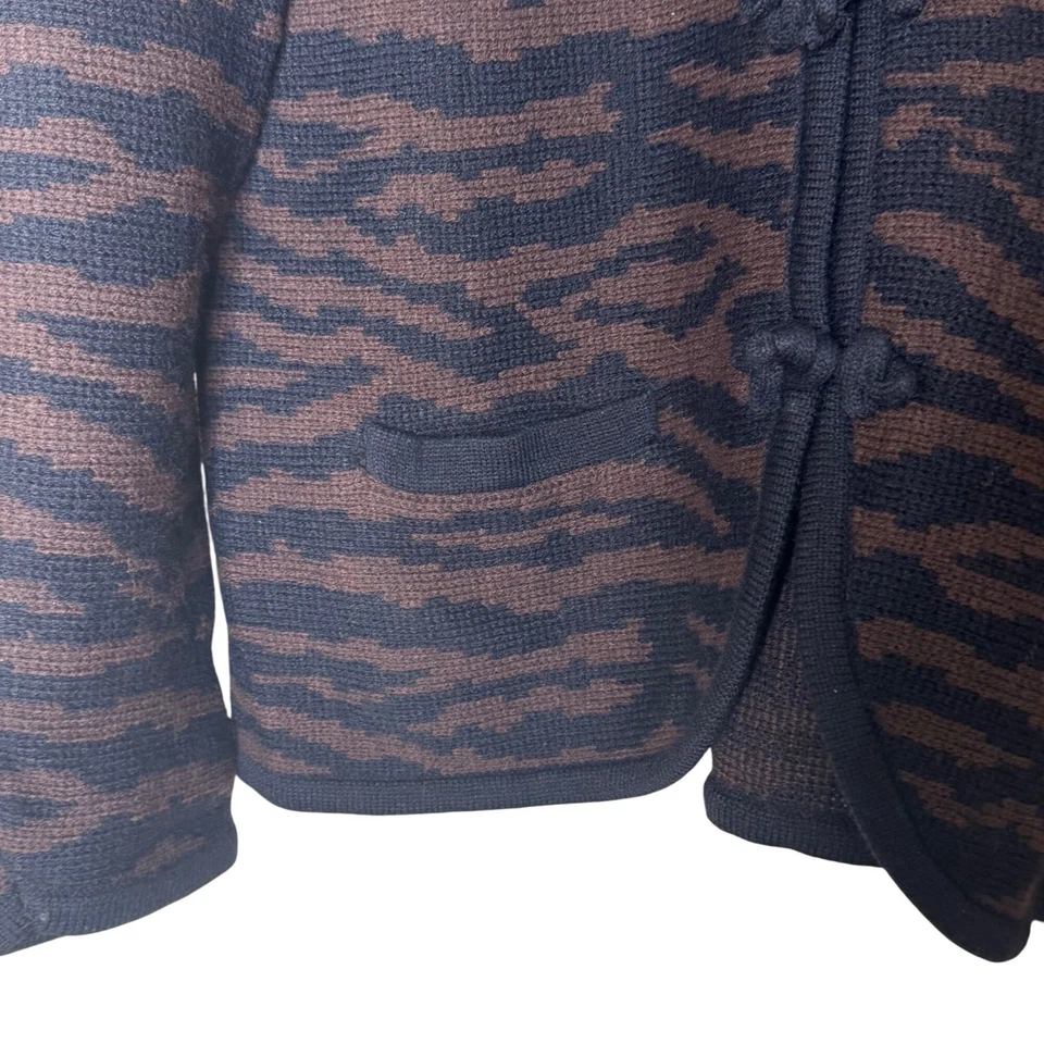 Cárdigan Tejido Vintage XL Tigre Rayas Marrón Negro Cierre Rana Corea Boho Años 90 Foto 4 de 4