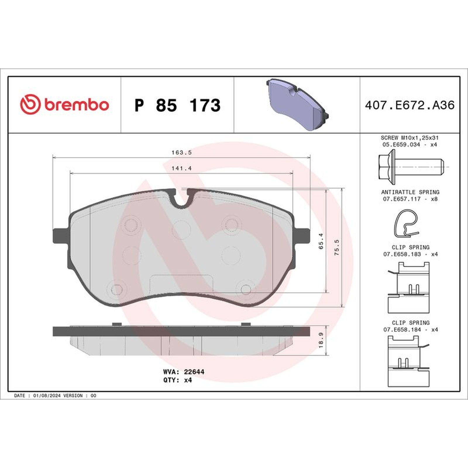 BRAKE PAD SET DISC BRAKE P 85 173 FOR VW DDXB/DDXE/DDXA/DDXC 3.0L 6cyl AMAROK - Image 10