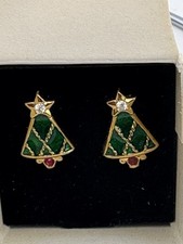 Vintage Avon Gold Tone Christmas Tree Stud Earrings NOS