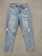 American Eagle Jeans Womens 4 Blue Mom Jean Distressed Ripped Knees High Rise