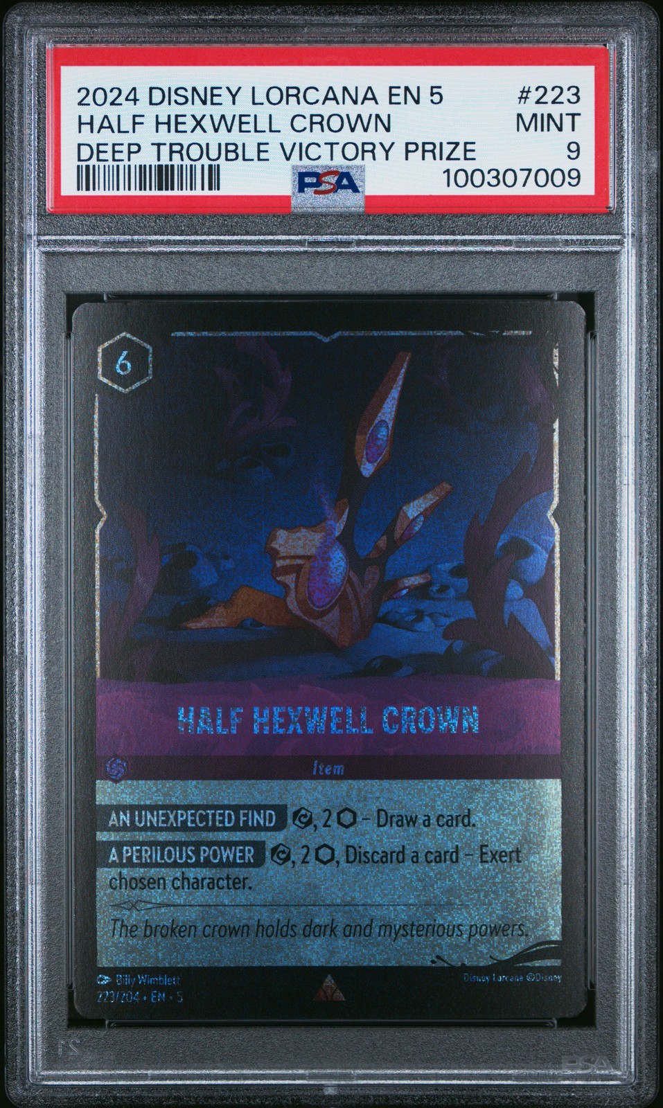2024 DISNEY LORCANA EN 5-SHIMMERING SKIES #223 HALF HEXWELL CROWN PSA 9