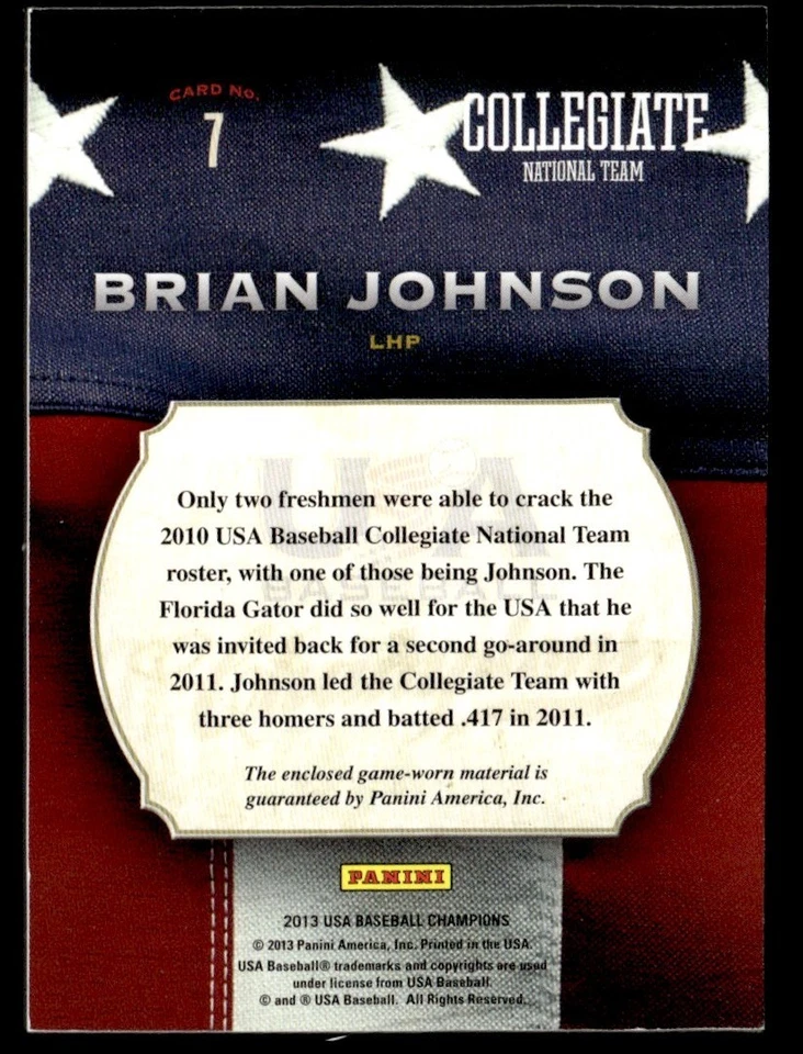 2013 Panini USA Champions Game Gear Jerseys Brian Johnson USA #7 - Image 2 of 2