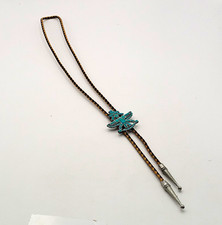 Men's Southwestern Western Bolo Tie Turquoise Thunderbird Slide, Leather Cord