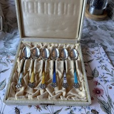 Boxed Sterling Silver  and Enamel Spoon Set from Theodor Olsens of Norway c1910