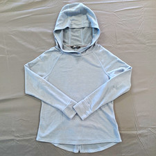 The North Face Womens Pullover Hoodie M blue/gray, backside half zipper.