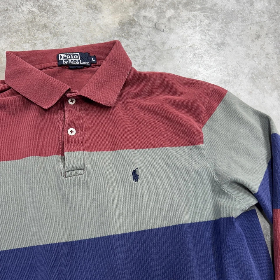 Vintage Polo Ralph Lauren Shirt Mens Large Rugby Stripe Made USA Long Sleeve 90s - Image 2 of 4