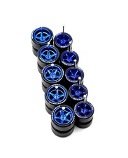 5x PACK Blue Advan V2 11/13mm Size Wheels W/ Rubber Tires for 1/64 HW