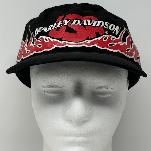 Vintage Harley Davidson Painters Hat Cap 80s Black Flames Fire Motorcycles Biker - Picture 2 of 12
