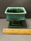 McCOY GREEN BLUE DRIP GLAZE MCM SQUARE PEDESTAL PLANTER BOWL VINTAGE