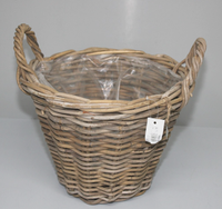 Dehner Van Der Leeden Rattan-Korb Mit Henkeln, Rund Ø 35 X 25 Cm Grau/Braun Neu