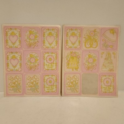 Vintage 2 Pink Pastel Hearts Flowers Bells Umbrella Sticker Sheets