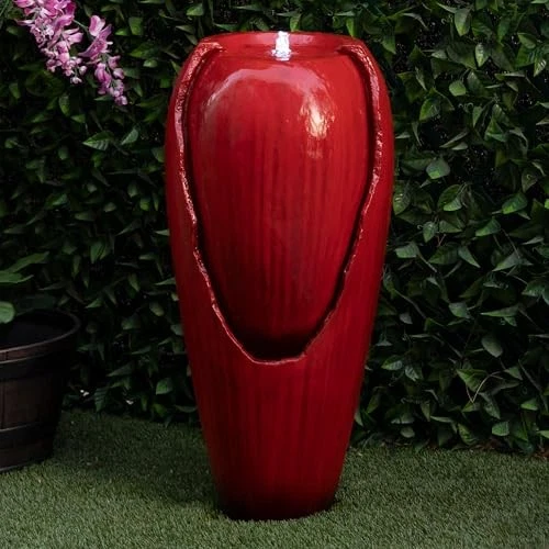 Alpine 33 Inch Red Outdoor Fountain With LED Lights Relaxing Water Feature - Imagem 2 de 4