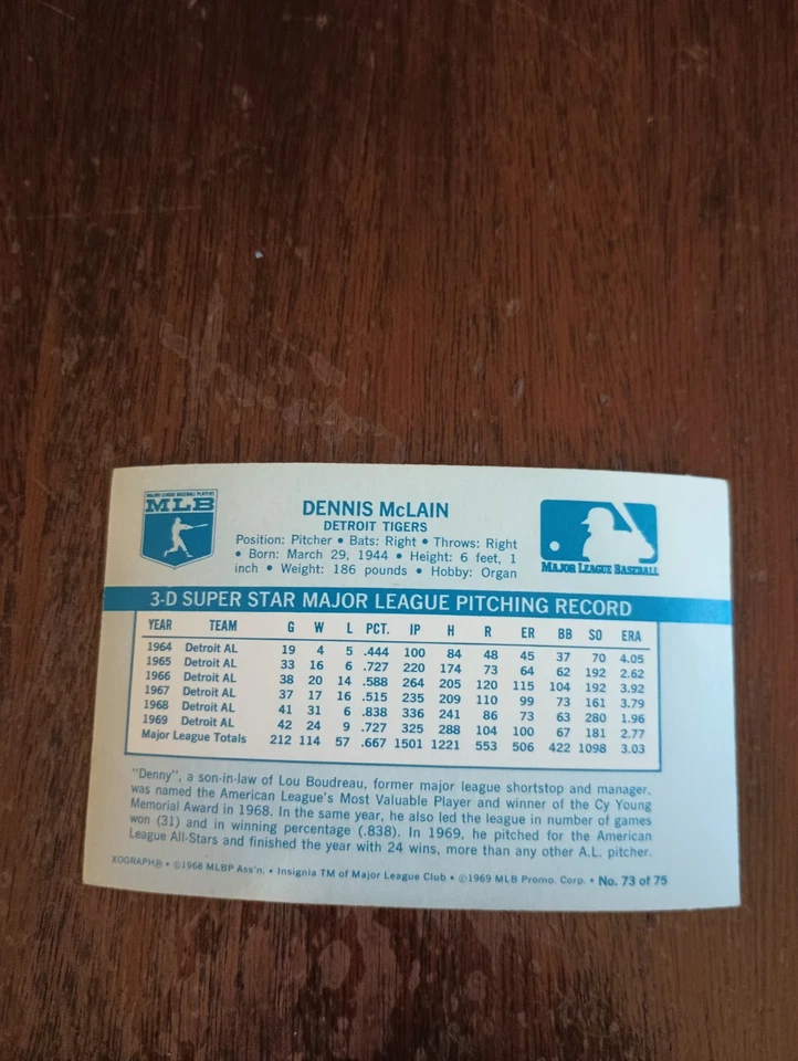 1970 Kellogg's #73 Dennis McLain (EXMT+) - Image 2 of 2