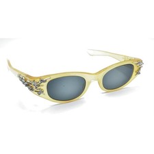 May Vintage Pearlescent Yellow Cat Eye Sunglasses Frames 46-20 5 1/2 USA Women