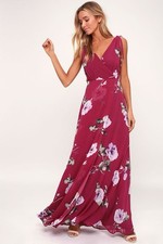 Lulus Romantic Possibilities Magenta Floral Print Maxi Dress Size Small Backless