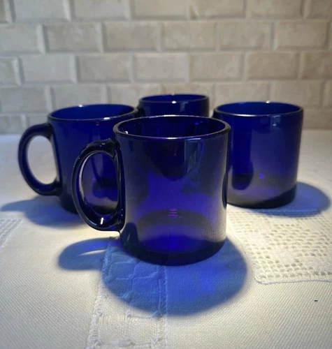 Set of 4 Libbey Cobalt Blue Glass 12–13 oz Coffee Mugs, Made in USA, Lead-Free