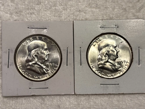 2 1959 GEM Uncirculated Silver Benjamin Franklin Half Dollars 1 Each P & D mint.