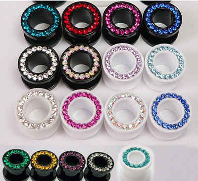 2 Stück Flesh Tunnel Kunststoff Acryl Zirkonia Strass Plug Ohr Piercing
