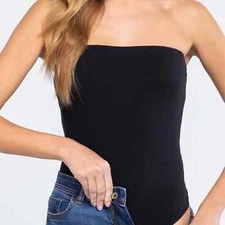 Active Basic Womens Bodysuit Sz Large Black Strapless Top