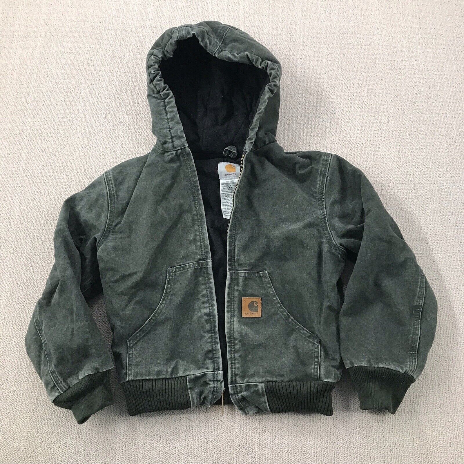 Vintage Carhartt Jacket Youth Boys 8 Green Canvas Quilt Lined