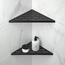 Matte Black Stainless Steel Corner Shower Shelf - 10" Recessed, 2 Pack