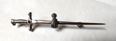 L.G.B Sterling Silver sword pin Theta Kappa Omega fraternity Crest Red stone VTG