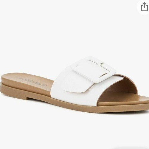NWT Olivia Miller Women's MIA White Buckle Slides Shoes Sandals 8M | eBay