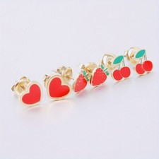Cherry/ Strawberry/ Love Stainless Steel Earrings Female Jewelry Gifts