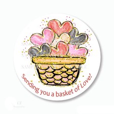 30 Basket of Love Hearts Favors Labels Stickers 1.5" Round Envelope Seals
