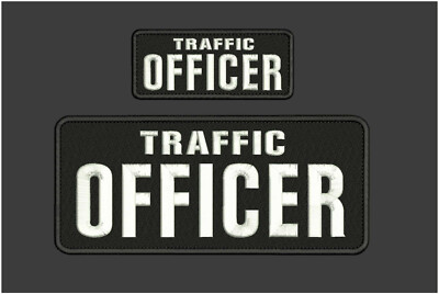 TRAFFIC OFFICER  EMB PATCH 4X10 AND 2X5 HOOK ON BACK WHITE ON BLACK