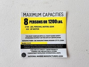 Boston Whaler Capacity Plate Decals - Boat Maximum Occupancy Decals, Multiple Styles-1196843