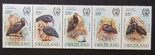 Swaziland: 1984 Wildlife Conservation (3rd series). Bald Ibis; mint strip of 5