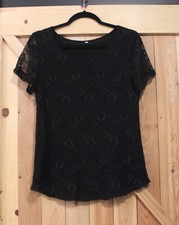 Women's size S Black Lace Shirts Short Sleeve Crew Neck