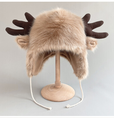 Elk Horn Hat Warm Winter Cute Windproof Cold Proof Outdoor Cotton Hat Adult Kid