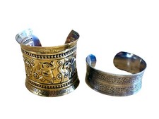 Dancing Elephant Open Cuff Bracelet And Tibetan Scroll Bracelet Set Of 2