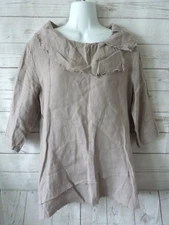 Match Point Women's 100% Linen Blouse Top Boho Dove Gray Sz Small NWT USA Made