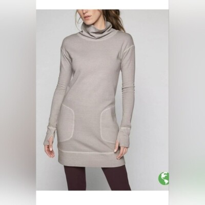 ATHLETA Women's Eco Wash Turtleneck Sweater sweatshirt Dress Large Silver  Bell